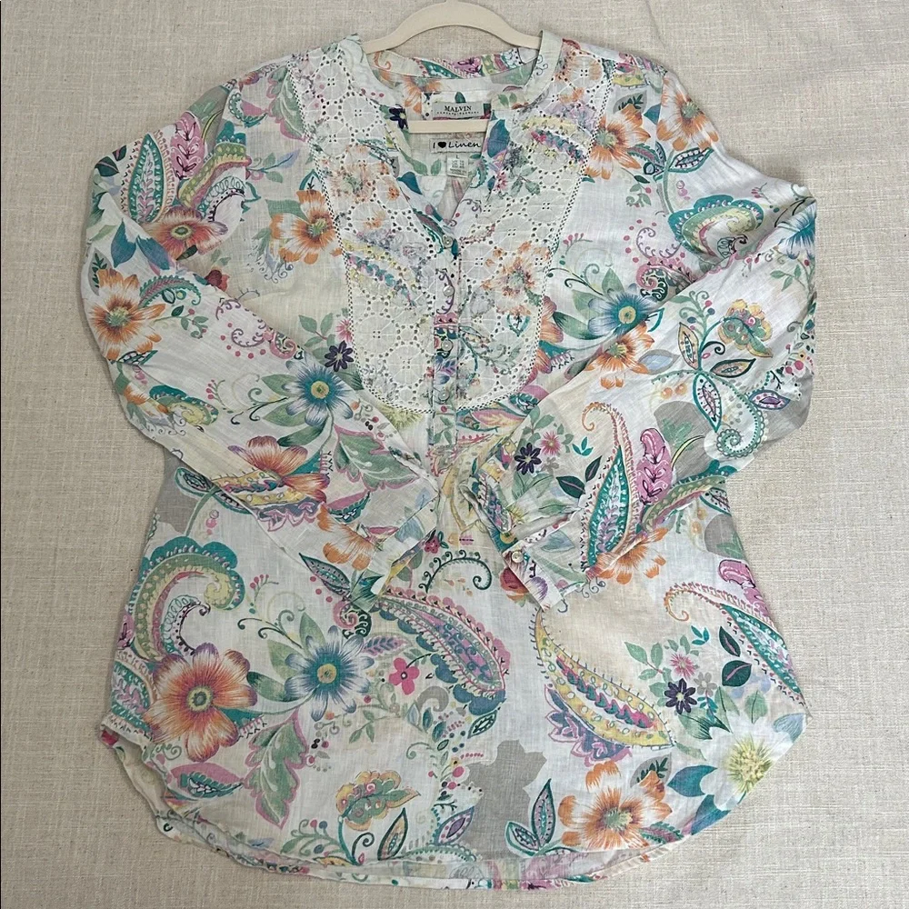 Malvin Tunic Women’s Large I Love Linen Floral Coastal Resortwear Beach Spring - Picture 12 of 12